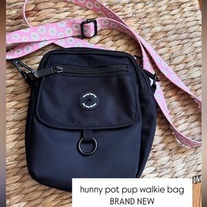 Black Crossbody Bag with Pink Floral Strap